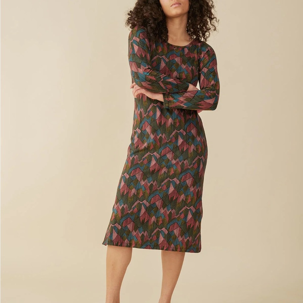 Mata traders Nova Midi Dress - Geo Jewels Geometric Patterned Long Sleeve Dress